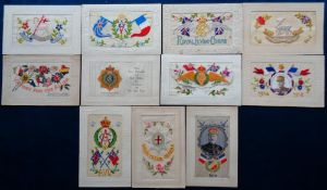 Postcards, Silks, a mixed Military silk selection of 11 cards, with 2 printed silks 'Victory for the