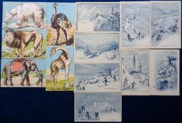 Postcards, Subjects, a selection of 5 Zoo animal cut-out cards (illustrated, possibly Ellam)