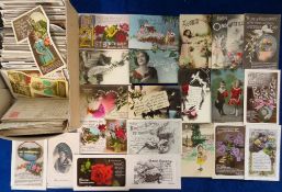 Postcards, Greetings, approx. 400 cards to include embossed and die-cut. Birthday, wedding,