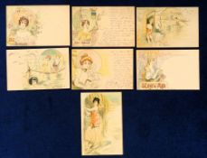Postcards, Art Nouveau, Jack Abeille, 7 signed cards, some postally used, u/b (vg)