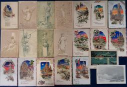 Postcards, Hold to Lights, 21 cards, 18 German and 3 French cards depicting classical poses, night