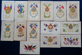 Postcards, Silks, a selection of 14 Regimental embroidered silks of the Army Service Corps (A.S.C)