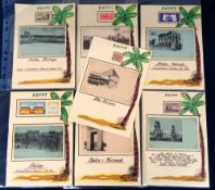 Postcards, Egypt, 7 cards, corner mounted on decorated and annotated sheets together with a