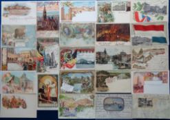 Postcards, Gruss Aus Style, approx 100 cards to include Freiburg, Hotel Belle Vue San Remo,