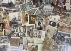 Postcards, Knitting, Weaving, Sewing and Carpet Making, approx 75 cards RPs and printed to include