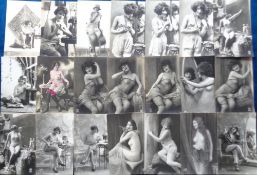 Postcards, Nudes, and Semi Clad Ladies, approx 40 early 20thC cards, RPs and printed to include