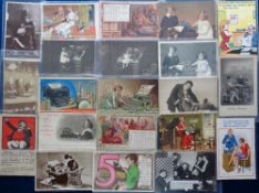 Postcards, Typewriters, Writing and Televisions, 35+ cards to include advertising (2), comic,