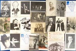Postcards, Entertainment, 85 cards and photos to include magic tricks, fortune telling,