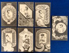 Postcards, Lace, 7 printed b/w cards each showing a glamorous woman in national costume with a