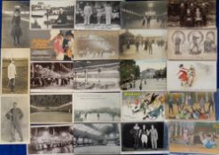 Postcards, Skating, 50+ cards, RPs, printed and artist drawn to include Roller Skating On