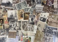 Postcards, Knitting, Weaving, Sewing and Carpet Making, approx 75 cards RPs and printed to include