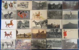Postcards, Horses and Hunting, 100 cards to include Essex Drag Hounds, trotting pony, otter