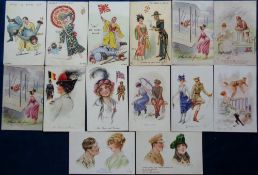 Postcards, Ellam, a mix of 14 comic cards illustrated by Ellam, mainly glamorous ladies with a