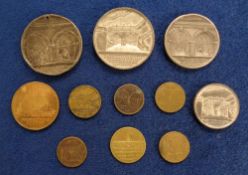 Medallions, Thames Tunnel, 4 silver coloured and 5 brass coloured medallions to commemorate the