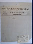Tobacco Advertising, Churchman, selection 19 items, including letter head / invoices, business card,