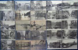 Postcards, Floods, approx. 75 cards showing the 1910 floods in Paris and Luzern (gen gd)