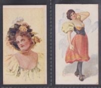 Cigarette cards, J. & F. Bell Ltd, Beauties (Tobacco Leaf & Three Bells back), two cards, ref.
