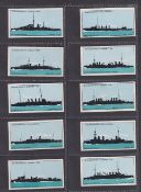 Cigarette cards, Churchman Silhouettes of Warships (set 50 cards) (no 50 grubby back, 3 near gd rest