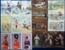 Postcards, Ellam, a selection of 7 part sets of comic cards illustrated by Ellam, inc. Tuck