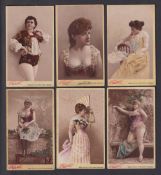 Cigarette cards, USA, Buchner, Actresses (Unnamed), six cards, 'X' size, approx. 100mm x 60mm, cream