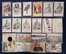 Postcards, Military, 21 cards to include a 1917 'RFC Umpty-Umpth Balloonatics Section' Christmas