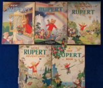 Rupert Annuals, 5 soft cover annuals from the 1940s to comprise 1943 (spine missing, front cover