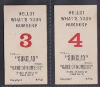 Cigarette cards, The South Wales Tobacco Co. Ltd., Game of Numbers, two cards, number 3 and 4 (