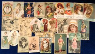 Tobacco advertising, USA, a collection of 25 early advertising cards, all illustrated with beauties,