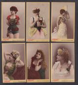 Cigarette cards, USA, Buchner, Actresses (Unnamed), six cards, 'X' size, approx. 100mm x 60mm, cream