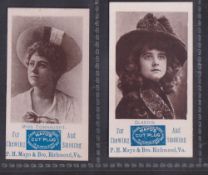 Cigarette cards, USA, Mayo, Actresses (Sepia), two type cards, Miss Connaught & Gladdis (With