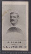 Cigarette card, T E Jones & Co, Welsh Rugby Players type card G Dobson Cardiff off centre printing