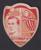 Trade card, Baines, shield shaped football card, 'Tottenham Htps' T. Forman inset (slight edge