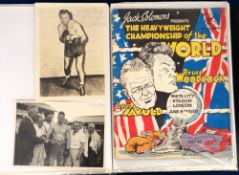 Boxing memorabilia, two folders containing a selection of boxing items, 1920's onwards inc.