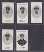 Cigarette cards Taddy, County Cricketers, Yorkshire, 5 cards, W E Bates, Lord Hawke, J F Newstead, W