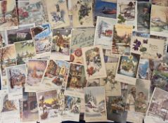 Postcards, Greetings, 700+ cards to mainly comprise colourful foreign Christmas cards from the 1950s