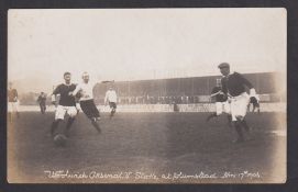 Football postcard, Woolwich Arsenal v Stoke at Plumstead, 17th November, 1906, photographic card