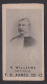 Cigarette card, T.E. Jones & Co, Welsh Rugby Players, type card, B. Williams, Pontymoile,