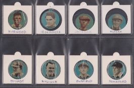 Trade cards, Griffiths Bros Australia, Cricketers Metallic Circular with lapel issue, 22 different