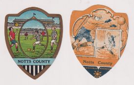 Trade cards, Baines, two shield shaped football cards, both Notts County (different) (gd) (2)
