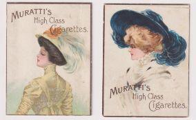 Cigarette card, Muratti, Advertisement Cards, 'L' size, two cards, brown border, 88mm x 66mm,