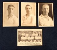 Football postcards & trade card, three photographic player portrait postcards, Bert Bliss, Jimmy