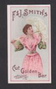 Cigarette card, Smith's, Advertisement card, type card for 'Smith's Cut Golden Bar' illustrated with