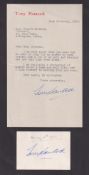 Entertainment, Tony Hancock, a typed signed letter on headed notepaper dated 1955, together with a