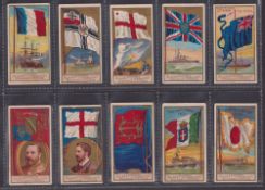 Cigarette cards, USA, Allen & Ginter, Naval Flags, ten cards, Admiral France, Man of War Germany,