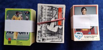 Trade cards, 7 sets; Topps (3, Superman 1-66, Battlestar Galactica, Funny Puzzles (21 cards, 5
