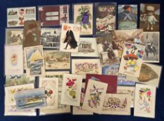 Postcards, Novelty, 55 cards to include squeakers, glass eyes, embroidered, celluloid, mechanical (