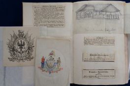 Ephemera, a leather bound scrap book with brass clasp dating from approx. 1830 to 1850. Includes