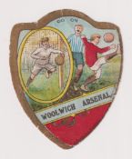 Trade card, Baines, shield shaped football card, 'Go on Woolwich Arsenal' (slight edge creasing, gd)