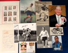 Football autographs, a selection of autographs on press photos, magazine cuttings etc including a