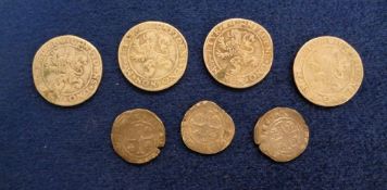 Coins, 7 coins to comprise 4 Dutch Lion Dollars dated 1589 and 3 Cypriot Crusaders coins (1324-1359)